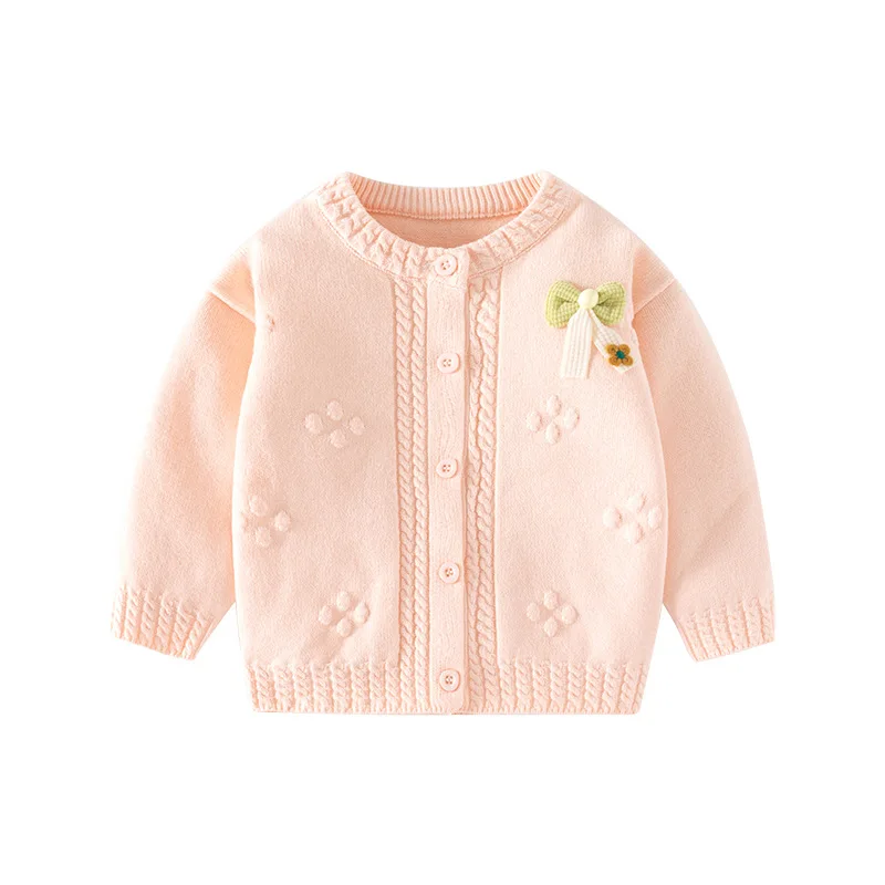 Spring Autumn Baby Girls Sweater Knitted Bowknot Jacquard Flower Little Girls Knitwear Solid 100% Cotton Toddler Girls Waistcoat