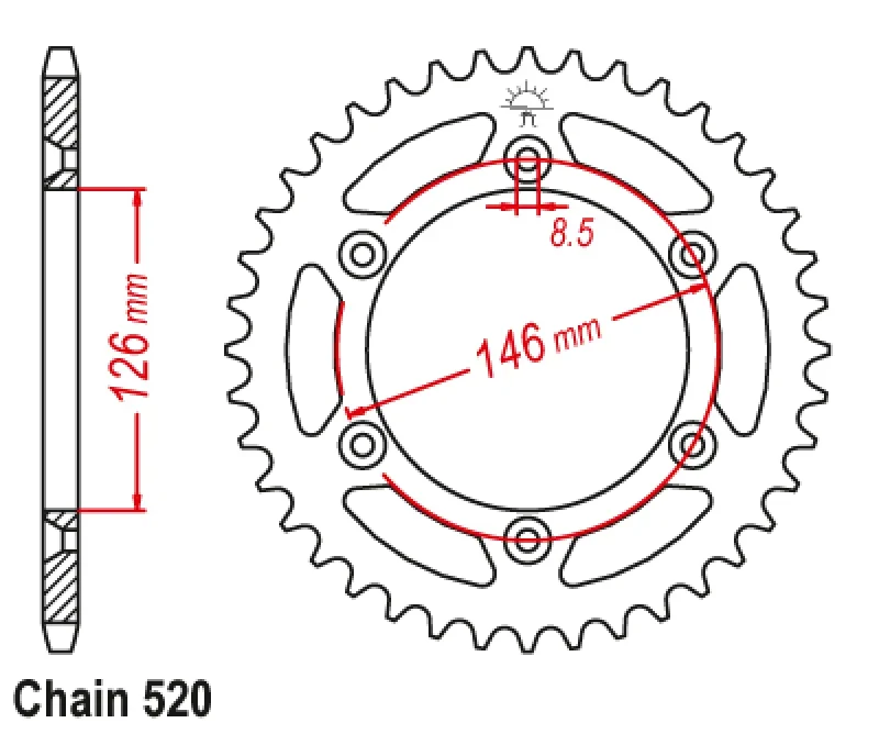 520 Chain Motorcycle Rear Sprocket For Suzuki RM-Z250 07-22 RM125 80-12 DR250 90-93 RM250 81-12 RM-Z450 05-22 DR-Z250 01-07