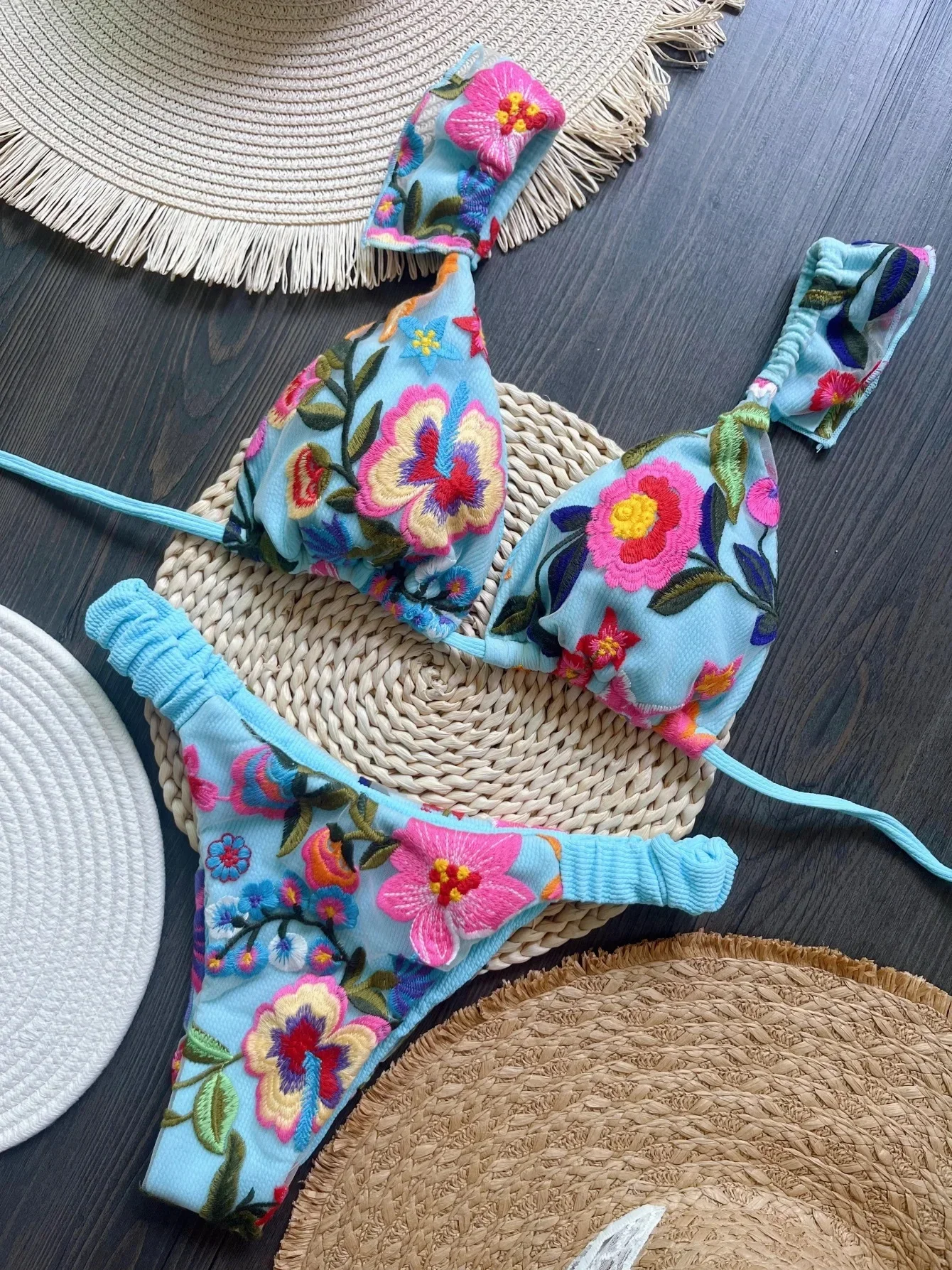 2025 New Sexy Handmade Embroidery Bikini Set Women's Swimsuit Triangle Swimwear Bathing Suit Brazilian Biquinis