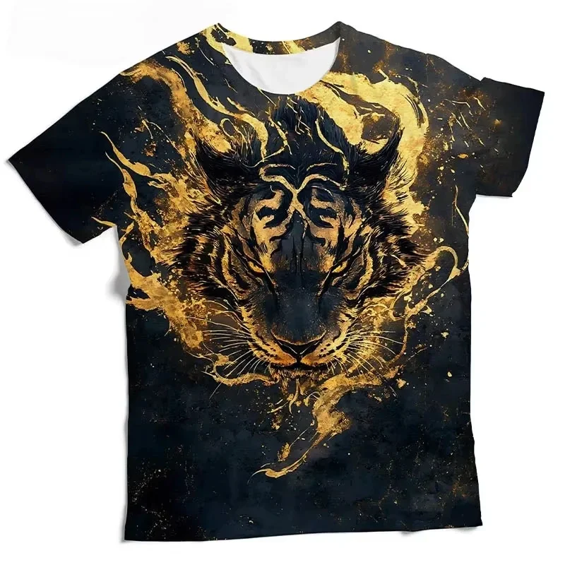 Mens 3D Tiger Printed Short Sleeve Crew Neck T-Shirt Breathable Stretch Casual Fashion Tee Outdoor Party Weekend Wear Tops
