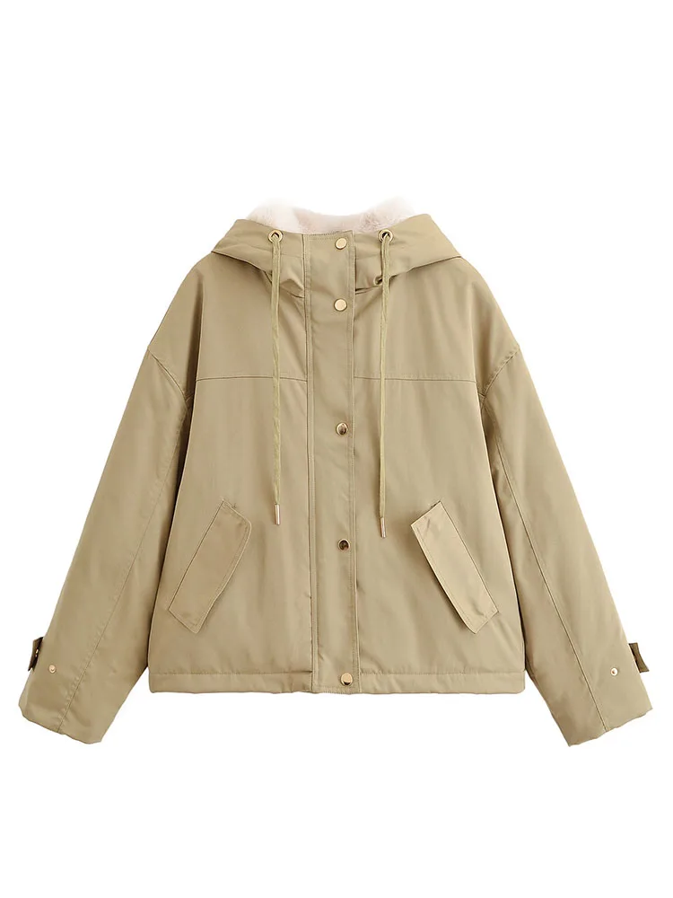 

HH 2025 Women's Casual Warm Hooded Short Coat Autumn Winter Multi Pocket Drawstring Design Versatile Top Fashion Outerwear