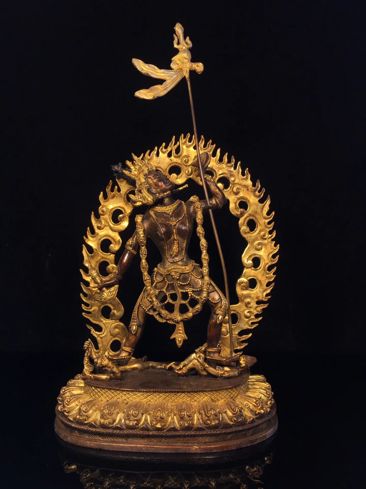 

11"Tibetan Temple Collection Old Bronze Gilded Cinnabar Naruokaju Dakini Standing Buddha Naropa School Vajrayogini Worship Hall