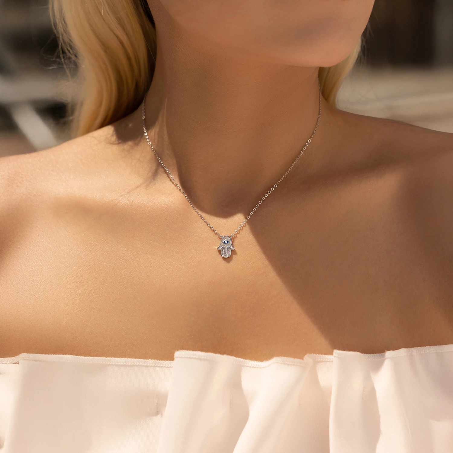 موديان 925 فضة كلاسيكي كامل زركونيا النخيل قلادة حلية الأزرق المينا عيون ربط سلسلة للنساء مجوهرات