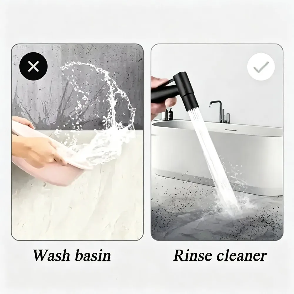 Black Versatile Bathroom Spray Gun with Strong Water Pressure Durable Hose And Mount for Bidet Toilet Floor Pet Bath