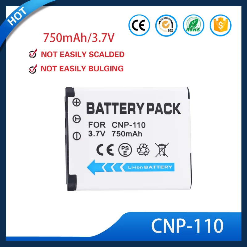 Batería de Repuesto CNP 110 3.7V 750mAh de Alta Capacidad de Iones de Litio para Cámara Casio EX Z2000 EX ZR10 Z2300, Larga Duración, Segura y de Alta Calidad