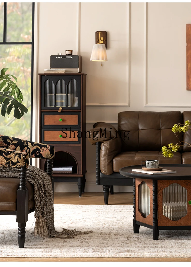 

FG retro solid wood living room TV side display cabinet sofa stand cabinet antique storage bookcase