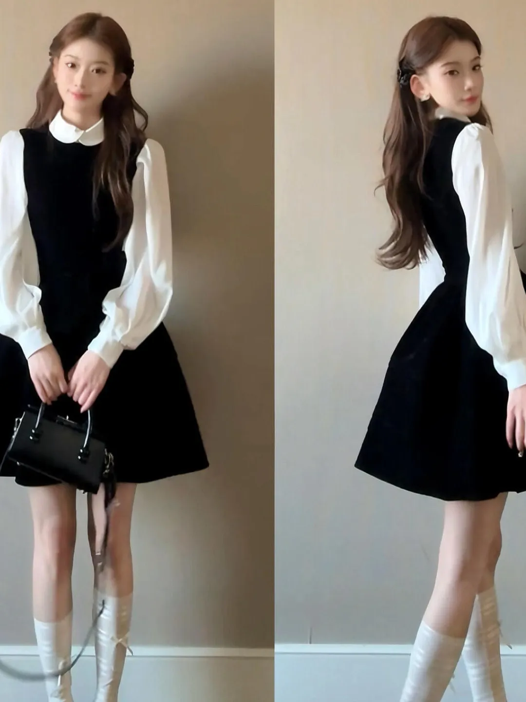 plus Size Hepburn Style Shirt Vest Dress Set Women's Vintage Sweet Unique Beautiful Complete Two-Piece Fashionable Autumn Wear