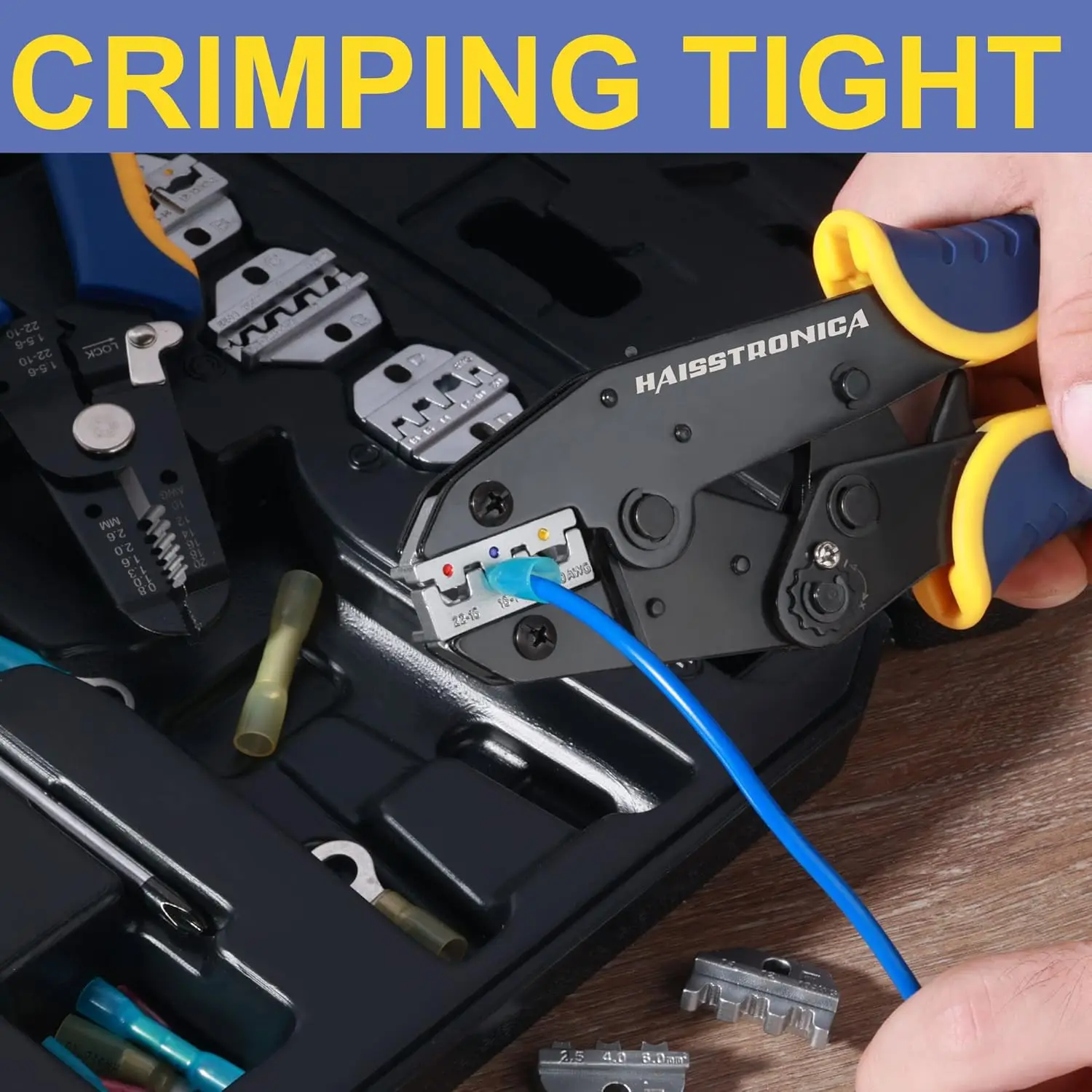 6PCS Ratchet Wire Crimping Tool Set for Heat Shrink, Insulated, Non-Insulated Terminals and Solar Connectors