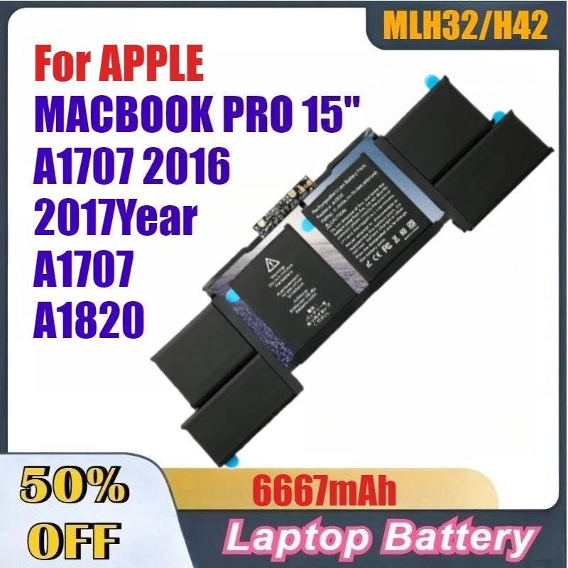 

6667 мАч MLH32 H42 Высококачественный аккумулятор для ноутбука APPLE MACBOOK PRO 15 дюймов A1707 2016 2017 год A1707 A1820