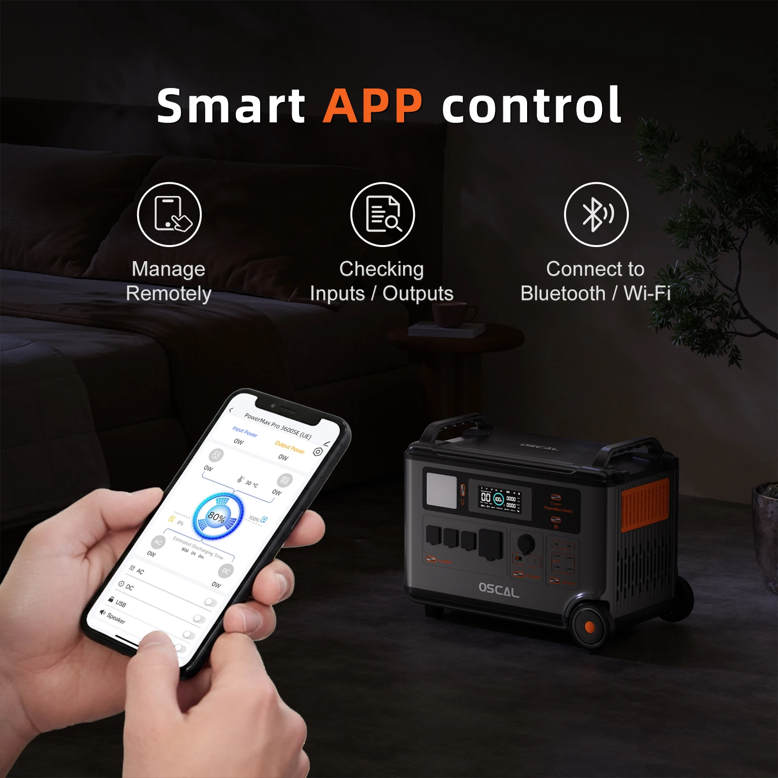 OSCAL PowerMax 3600SE Solar Generator Optional 500W Solar Panel: 3600Wh High-Capacity Portable Power Station, 1800W AC / 1600W Solar Fast Charging LiFePO4 Power Station for Outdoor Use and Emergencies