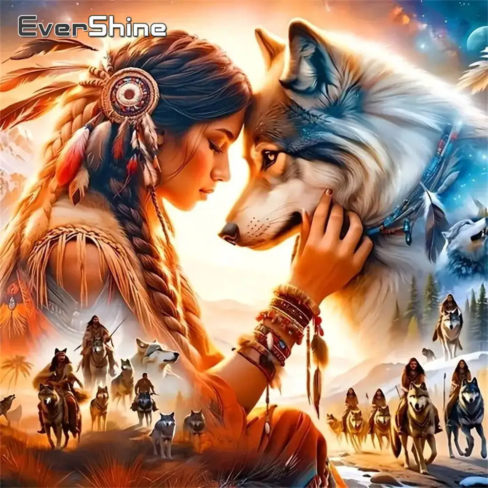 Evershine 5D DIY Diamond Mosaic Wolf Animal Acrylic Craft Supplies Dog Painting Woman Portrait Full Square Round Embroidery