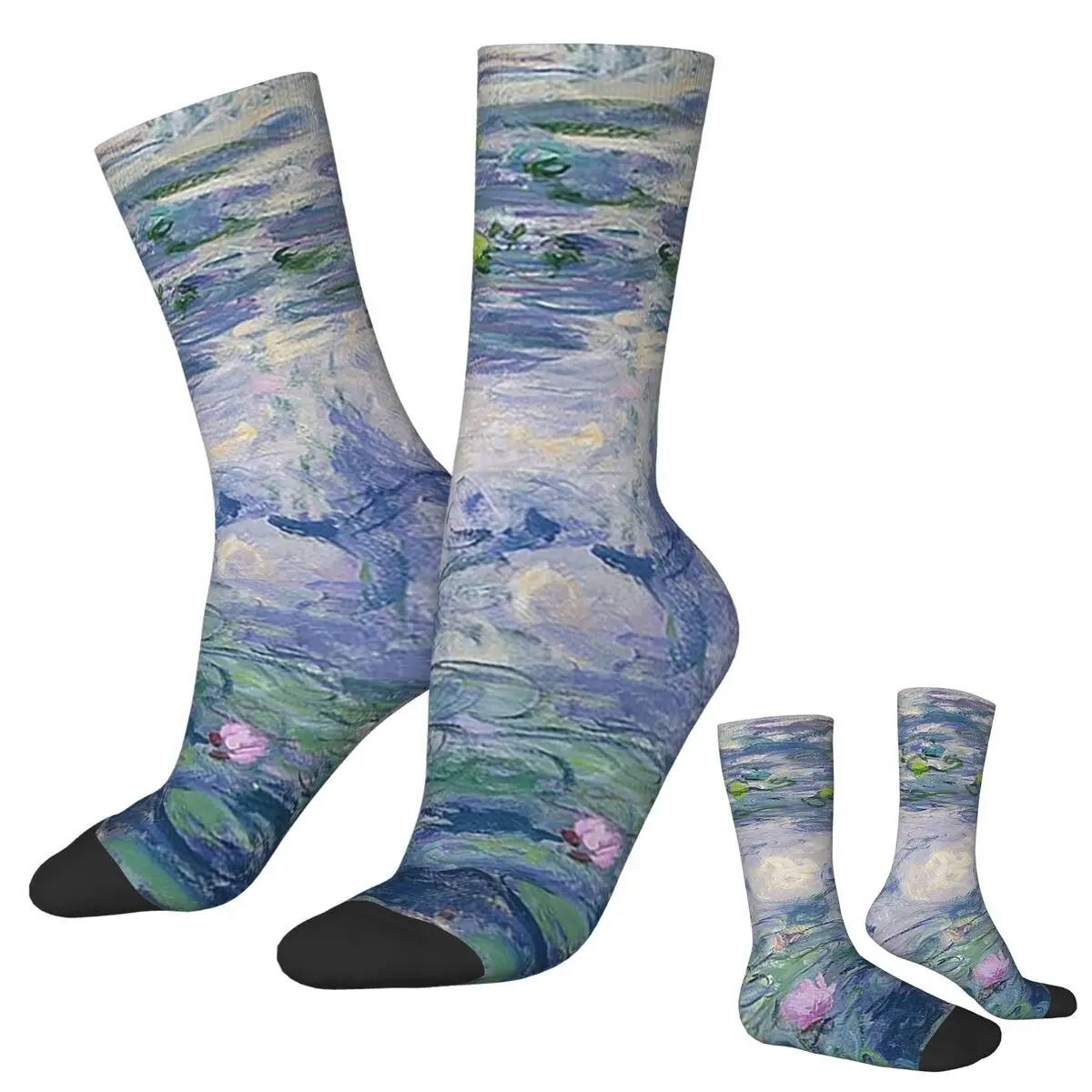 All Seasons Crew Stockings Monet Water Lily Series Art Design Socks Crazy Hip Hop Long Socks for Men Women Valentine's Day Gifts
