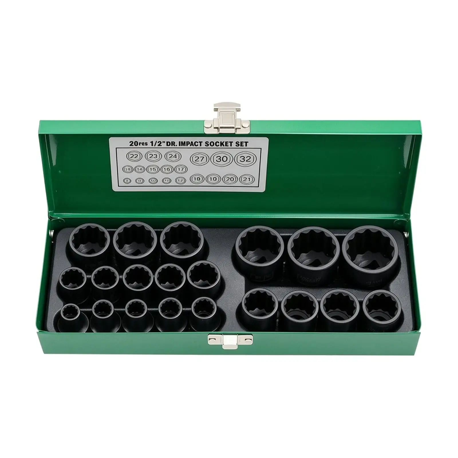 1/2 Drive Metric Impact Socket Wrench Set 8-32mm Chrome Steel for Pneumatic Tools Automotive Mechanics and Industrial
