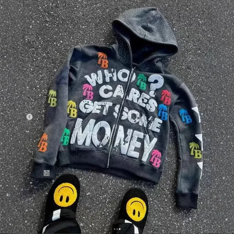 

Stylish Vintage Inspired American Graphic Print Oversized Relaxed Fit Cozy Zip Up Hoodie Sweatshirt Pullover Casual Jacket