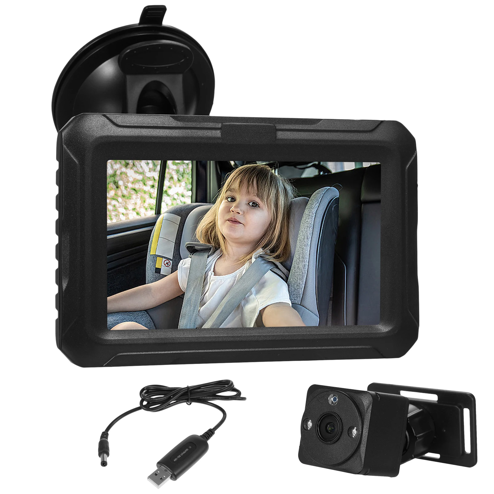 

1080P Baby Car Camera, 4.3" Baby Monitor with Night Vision Function and 150° Wide View Angle, 360° Rotatable Rear Facing Seat