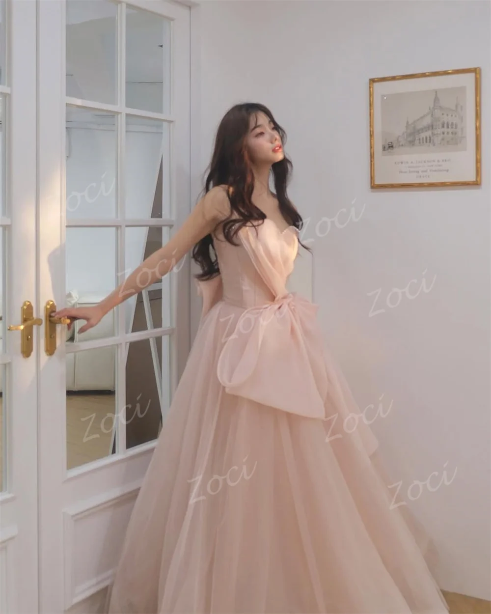 Zoci chérie rose Organza Tulle robes de bal corée Photos séance mariée robe de mariée 2026 grand arc fée robe de soirée personnalisée