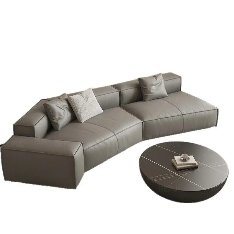 

Изогнутый кожаный диван из блока тофу, диван для гостиной из воловьей кожи первого слоя