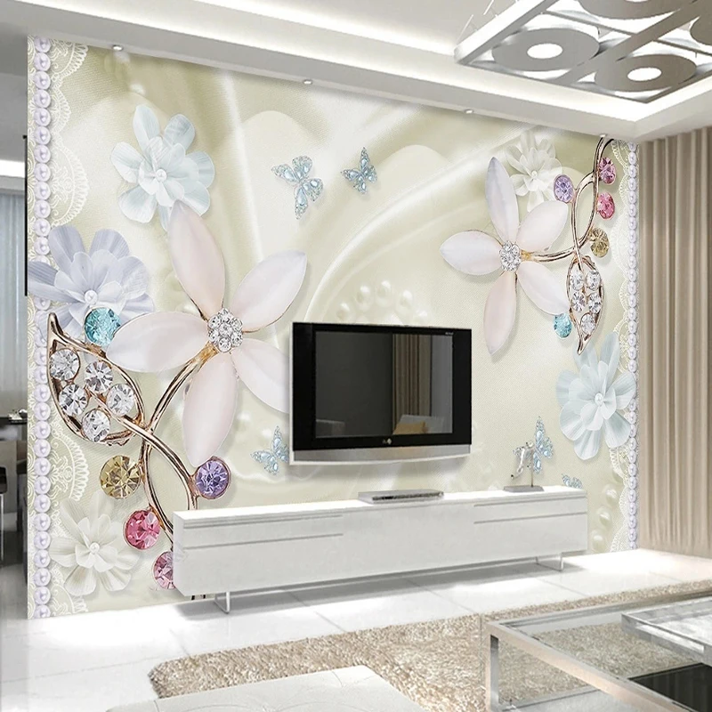 

Custom Modern Creative 3D Mural Gorgeous Jewelry Diamonds Flowers 3D Stereo Wallpaper Living Room Bedroom TV Background Decor