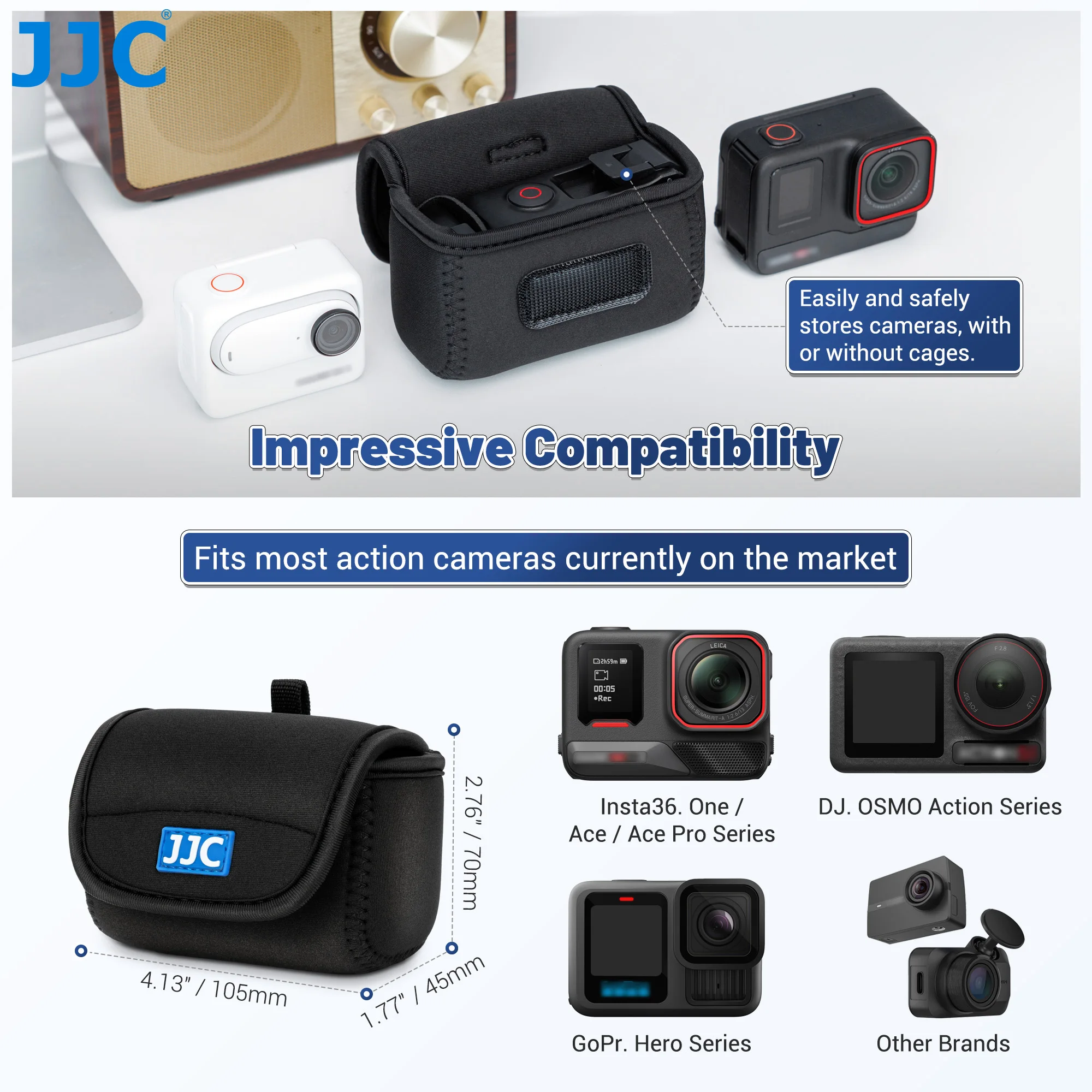 JJC Ultra Light Neoprene Carrying Case Pouch For DJI Osmo Action 6 5 Pro 4 3 Insta360 GO Ultra Ace Pro Grop 13 12 11 10 9 8