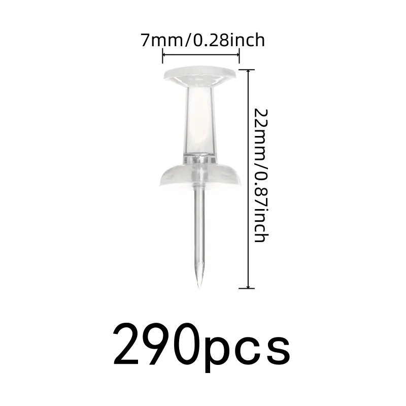 290 pcs Non-Damage Wall Safe Clear Map Pins, great for School Notice Board, Easy Push Sharp Pin, Home Photo Display