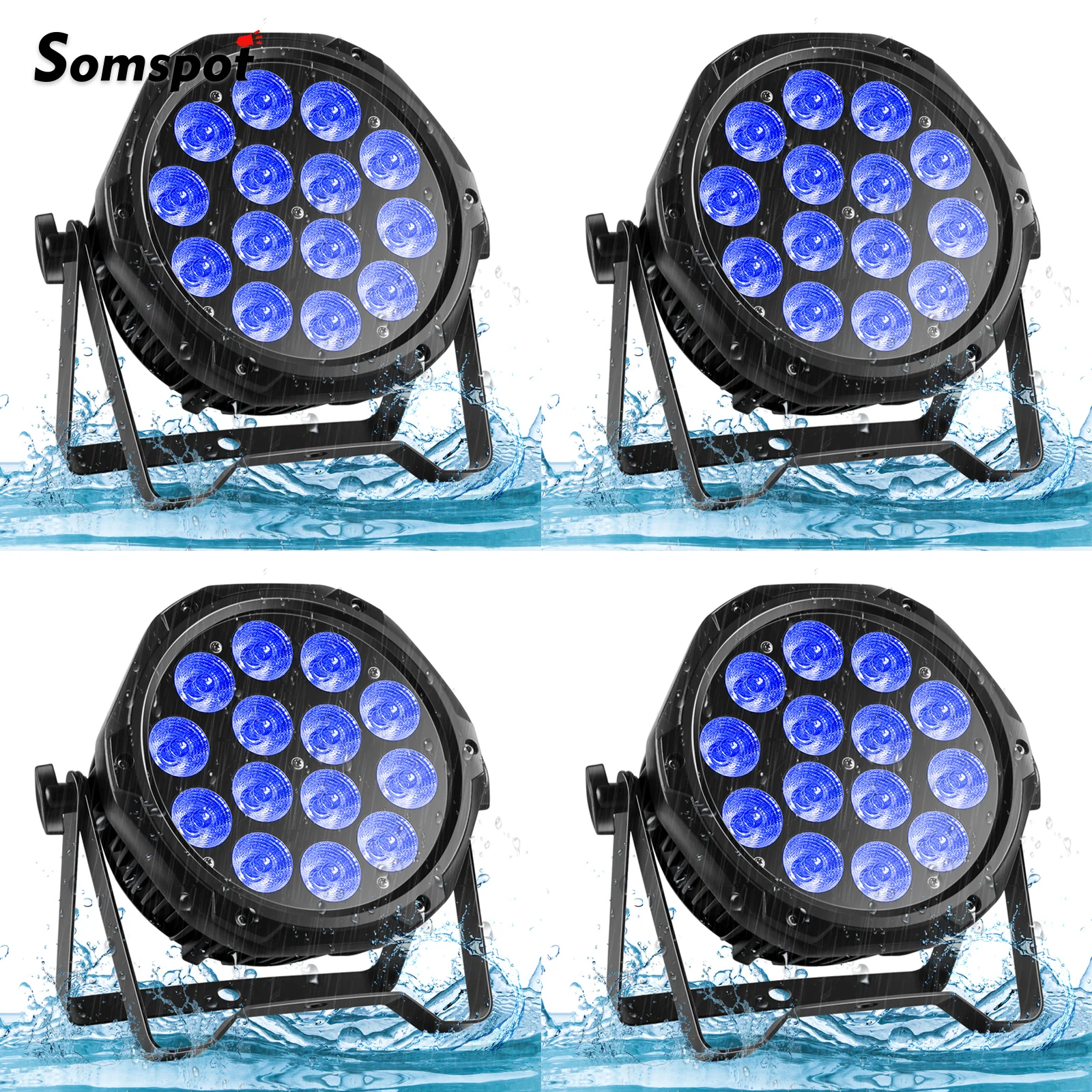 Somspot 4PCS Waterproof Par Lights RGBW Strobe Effect Light Sound-activated Stage Lighting LED Projection Light for Disco Party