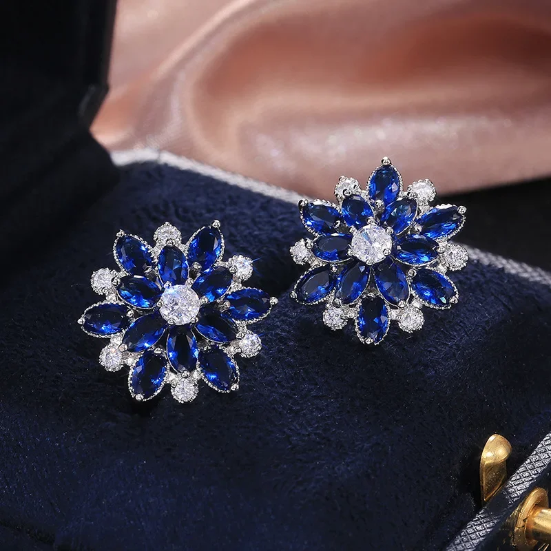 

925 Silver Needle Stud Earrings Fashionable Flower Earring for Women Jewelry Gift Brincos
