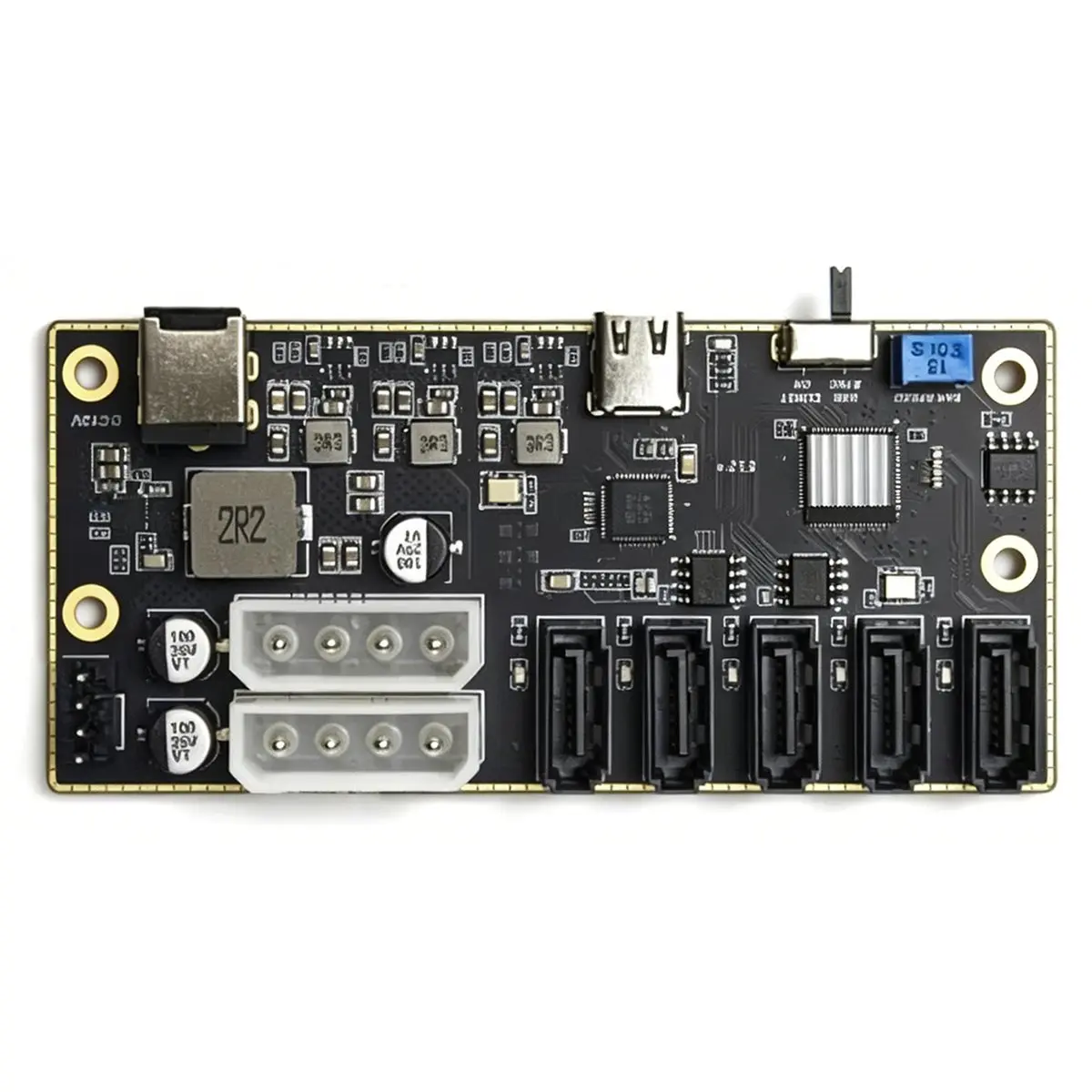 SWXF Type-C to 5 SATA Hard Disk External HDD SSD Expansion Card Hard Disk Data Card DC Power Supply Module