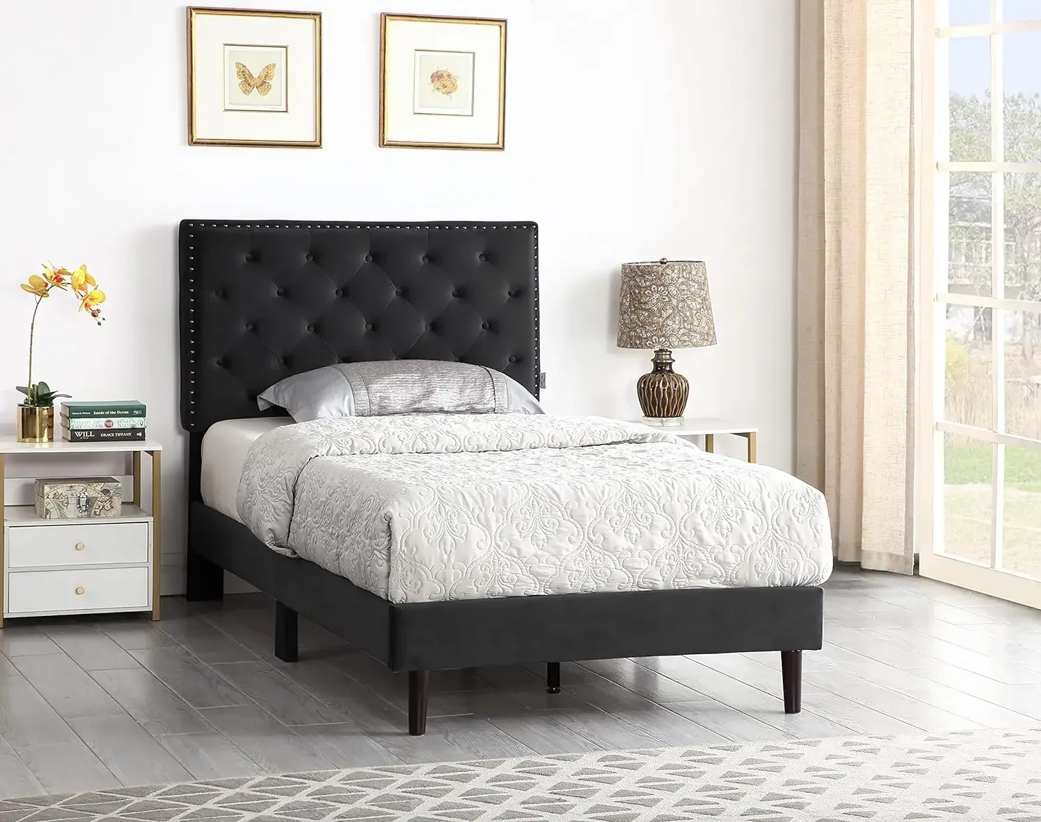 Twin Upholstered Platform Bed Frame with 48