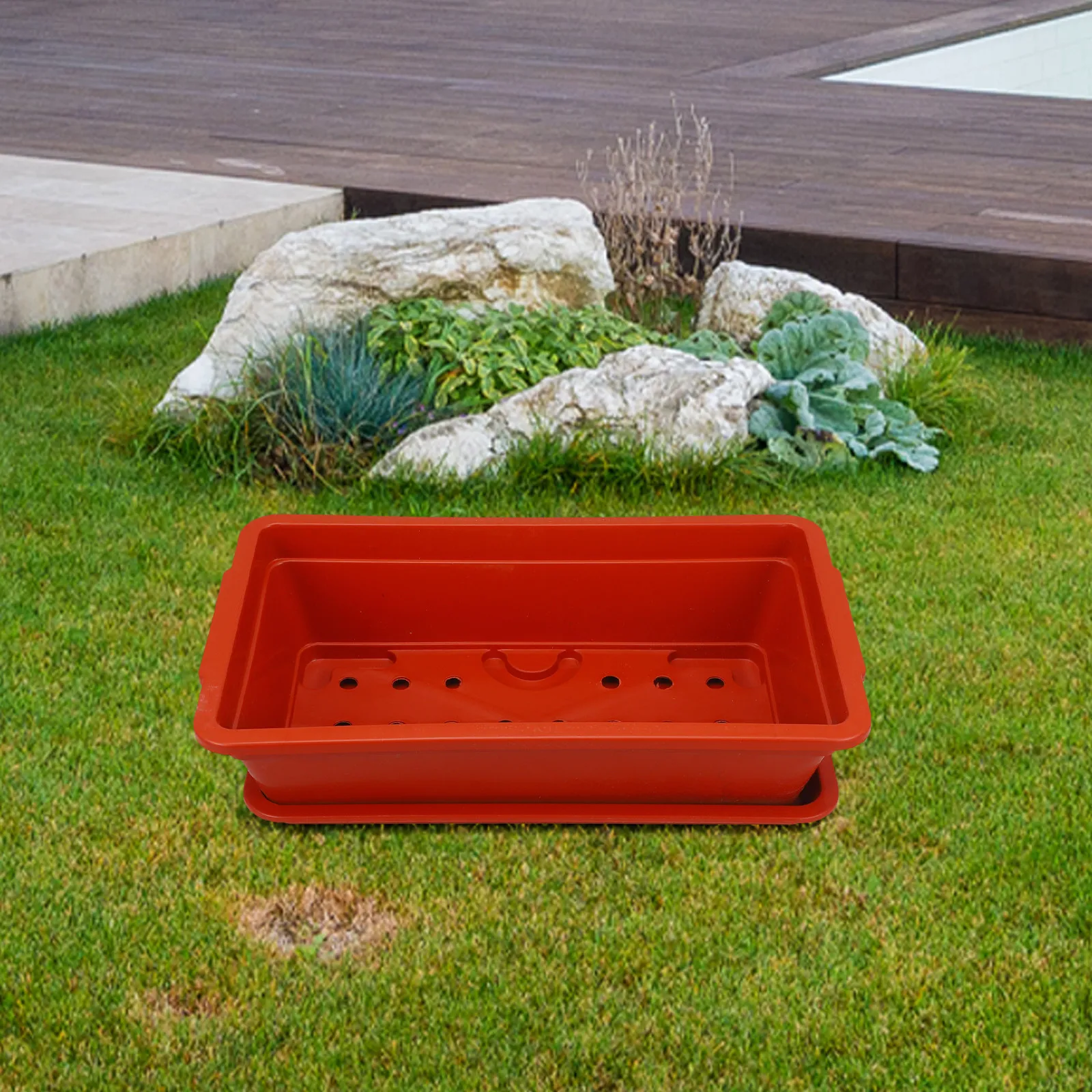 

Rectangle Plastic Planter Pot with Drainage Holes and Saucer for Vegetables Flowers Succulents Bonsai Indoor Outdoor Garden Use