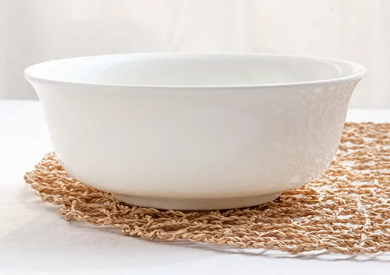 7 inch, white bone china, big ceramic serving bowl for rice & fish & salad, delicate container for food, for buffet and dinner