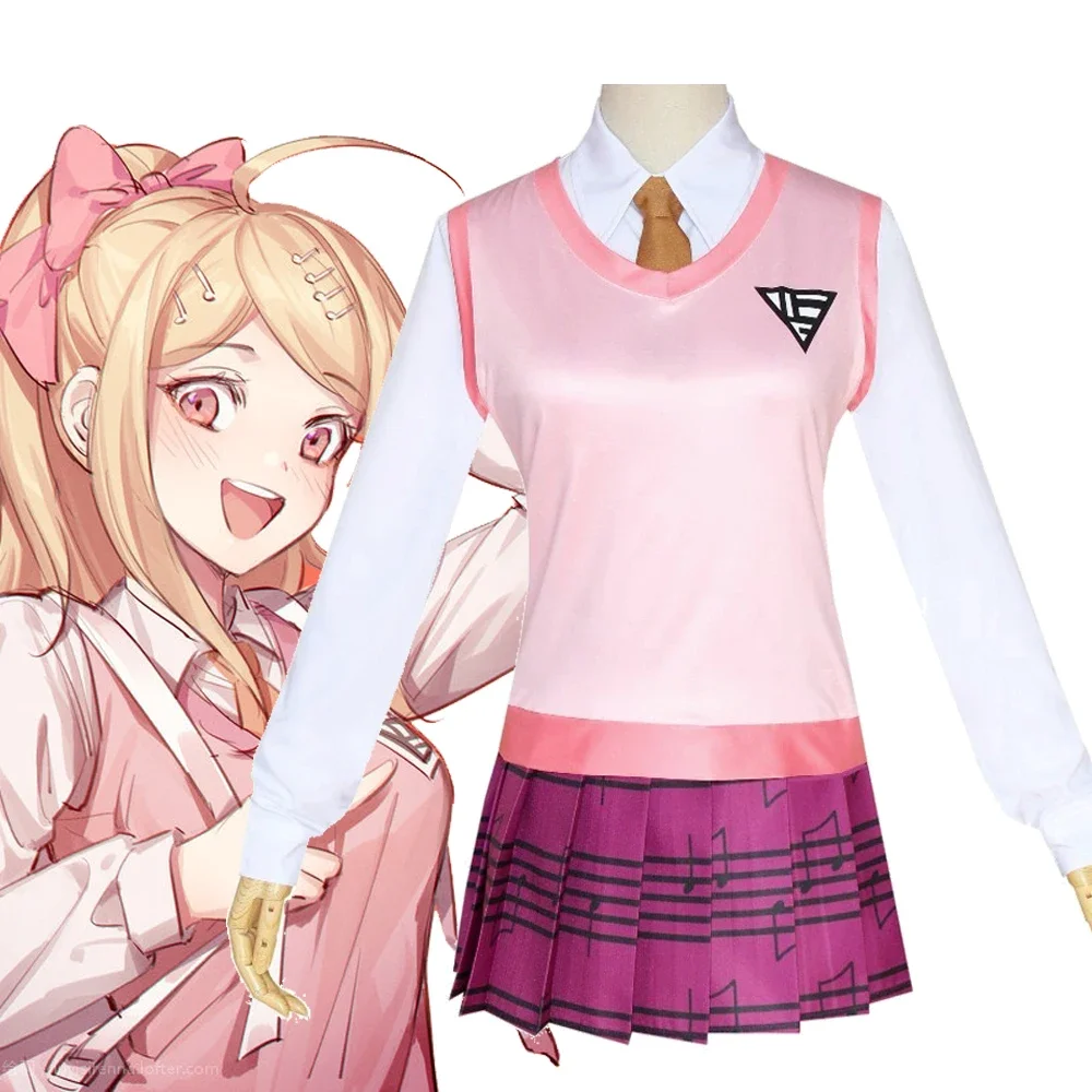 

Anime Danganronpa V3 Kaede Akamatsu Cosplay Costumes Dress Wig Danganronpa Cosplay Shirt Skirt JK School Uniform for Girls Women