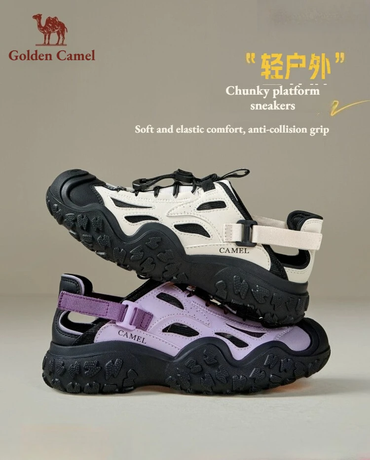 

Golden Camel Outdoor Women Flat Sandals 2026 Summer Fashion Thick Bottom Comfort Beach Sandal Wading Mountaineering Travel Shoes