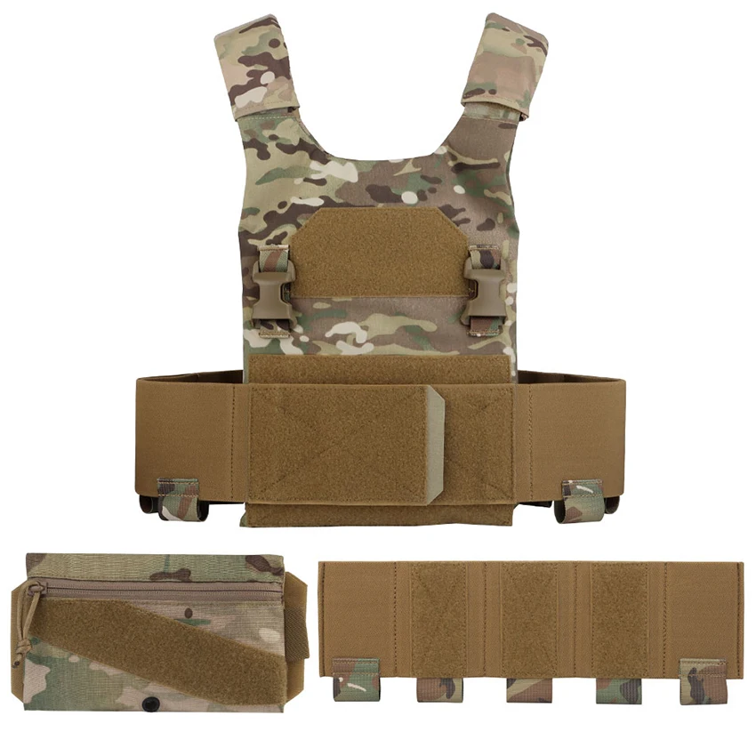 Lightweight Tactical Vest Plate Carrier Set With Triple Magazine Clip Elastic Pouch Candy Storage Bag 2.5CM Buckle