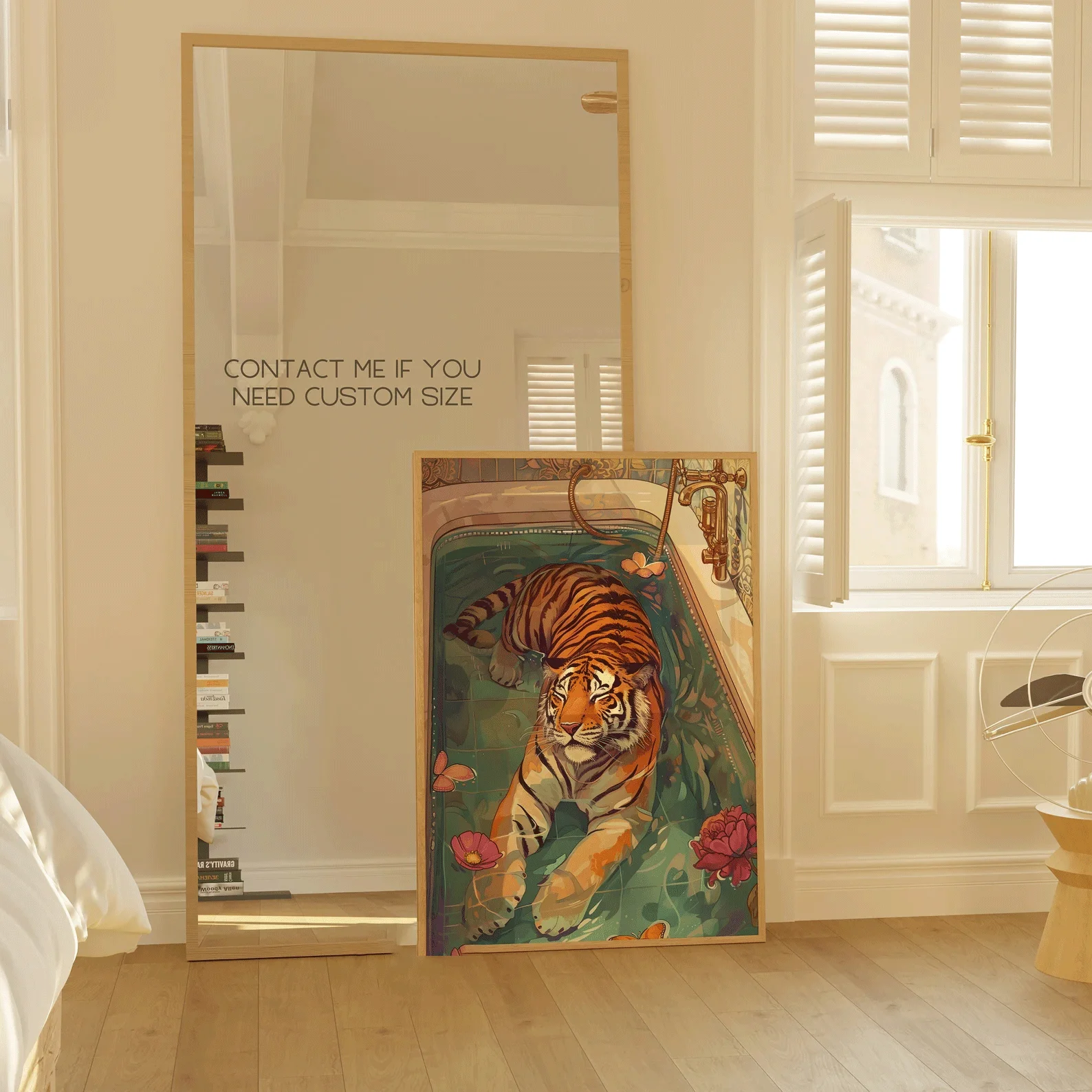 Seni dinding maximalis, Seni dinding eklektik yang dapat dicetak, Dekorasi Dinding Feminis, Seni dinding digital, Poster Warna-warni, Harimau Trendi, Digital