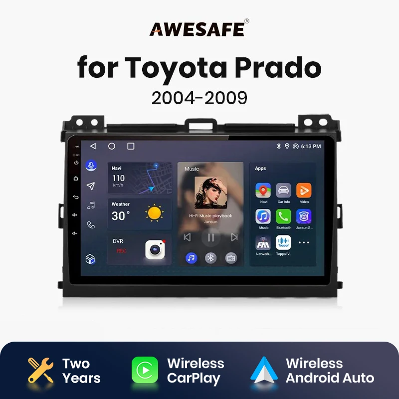 AWESAFE Wireless CarPlay Android Auto Radio for Toyota Prado 120 2004 2005 2006 2007 2008 2009 GPS 2din autoradio