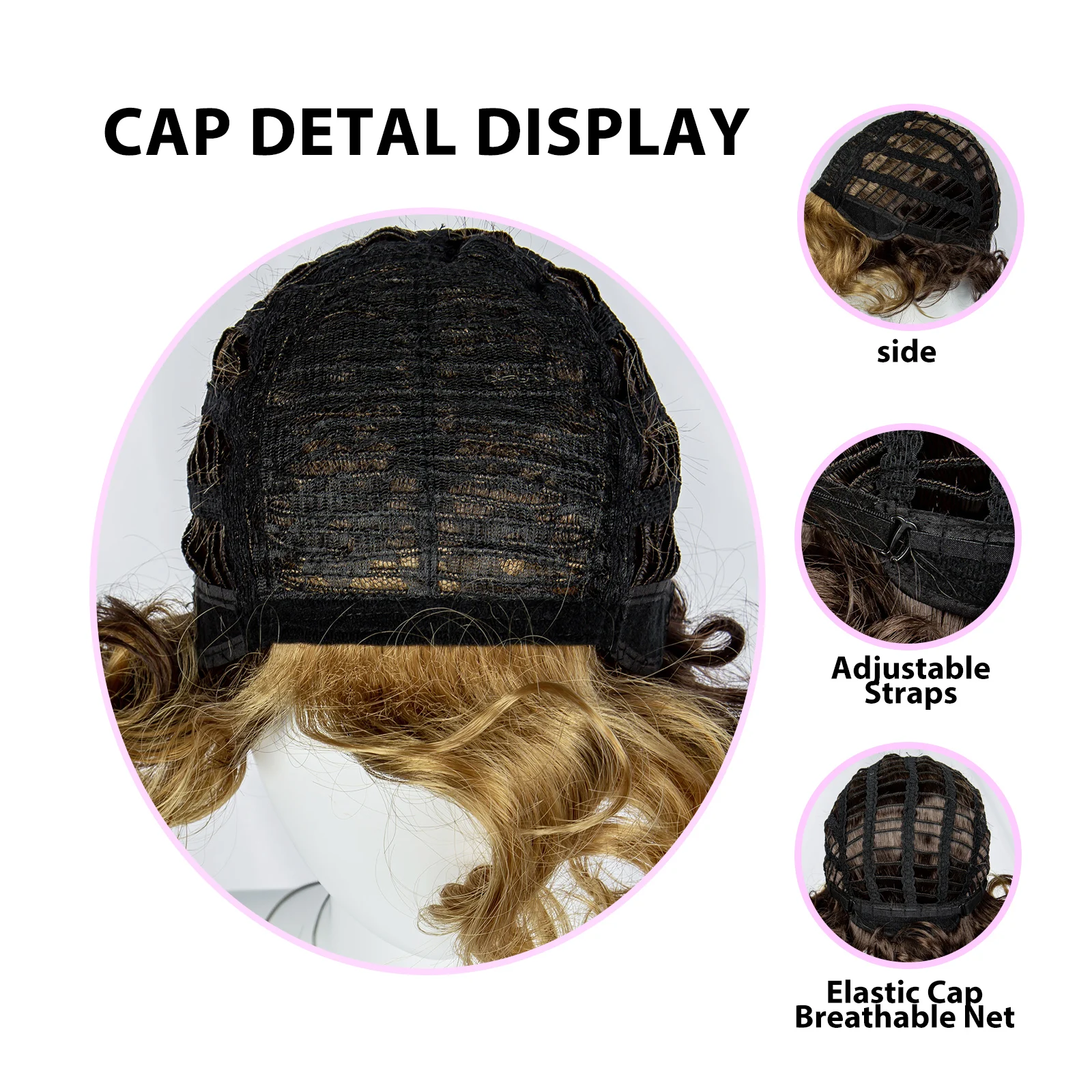 Synthetic Highlight Cosplay Wavy Short Wig Machine Made Pixie Cut Blonde Highlight Wavy Wig 8 Inches Short Bob Ombre Brown Wig