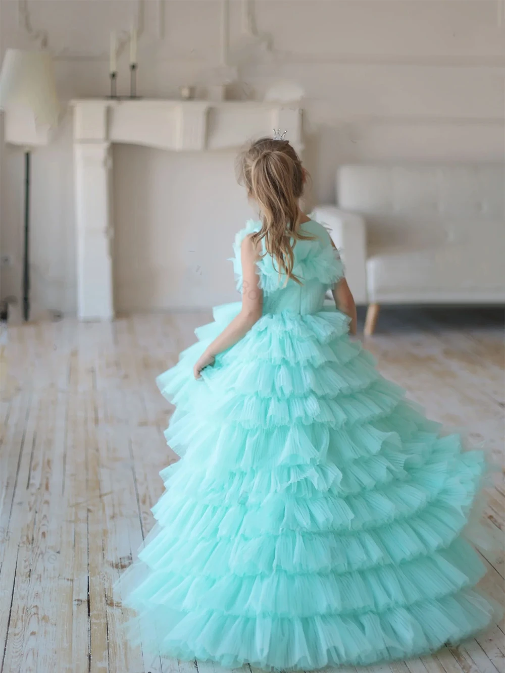 Elegante vestido da menina de flor em camadas tule sem mangas penas para o casamento princesa crianças eucaristia celebração vestido festa