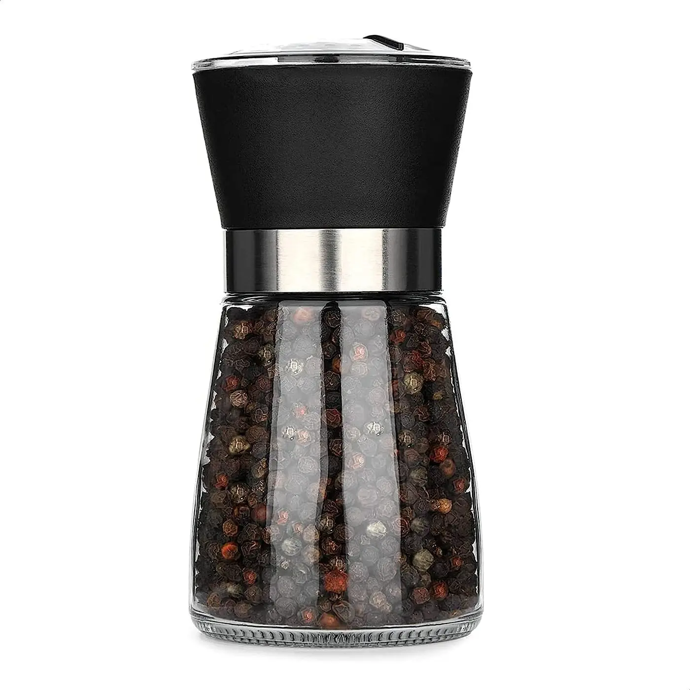

Adjustable Manual Pepper Grinder with Glass Body, 6 Oz Capacity for Salt and Spices, Home & Professional Use