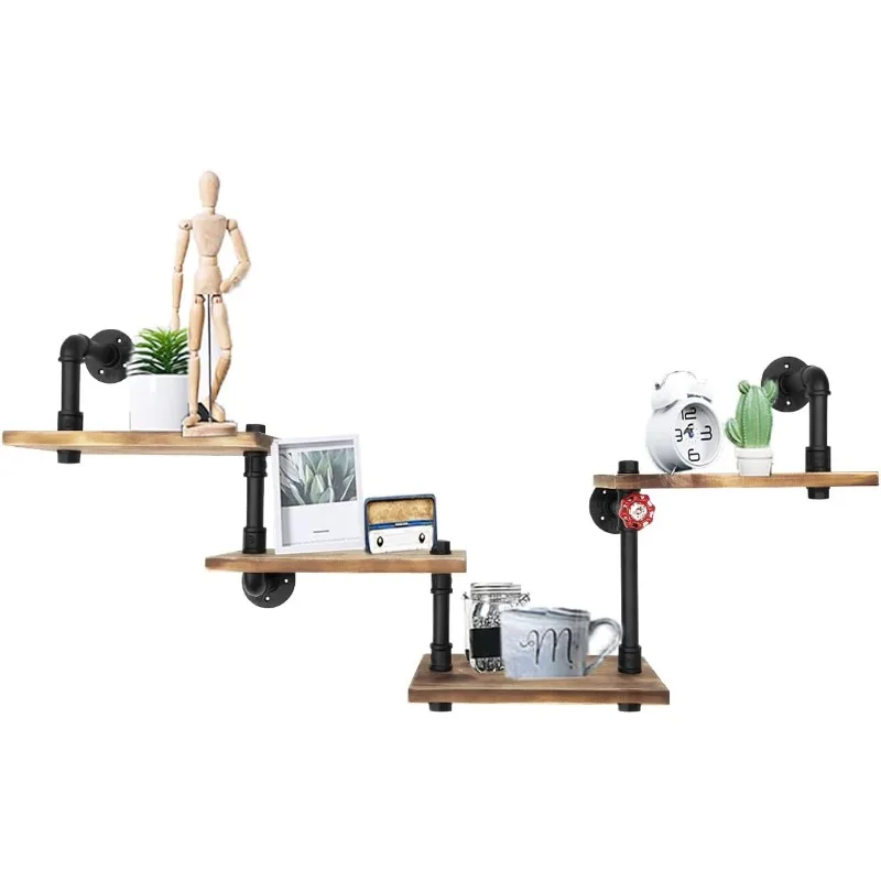 

Industrial Pipe Shelves Wall Mounted Rustic Floating Shelves 4 Layer Ladder Hanging Bookshelf DIY Pipe Shelving for Bedroom