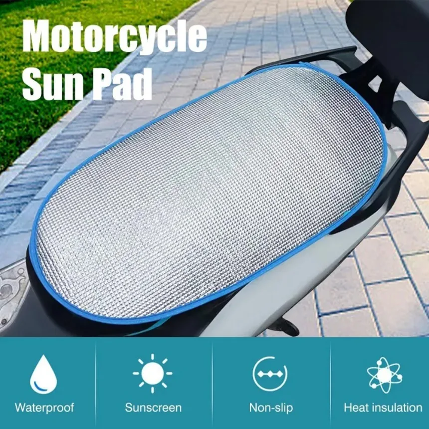 Aluminum Film Motorcycle Cover Sun Pad Heat Insulation Seat Cover Fit for MotorBikes Waterproof Sunscreen Seat Cover 3PC