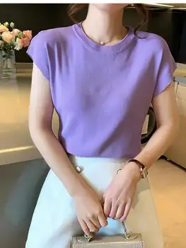 zjaiss 2025 夏季女士短袖圓領修身針織套頭衫休閒針織衫粉紅服裝 10 最佳銷售 女士短袖毛衣 - №9