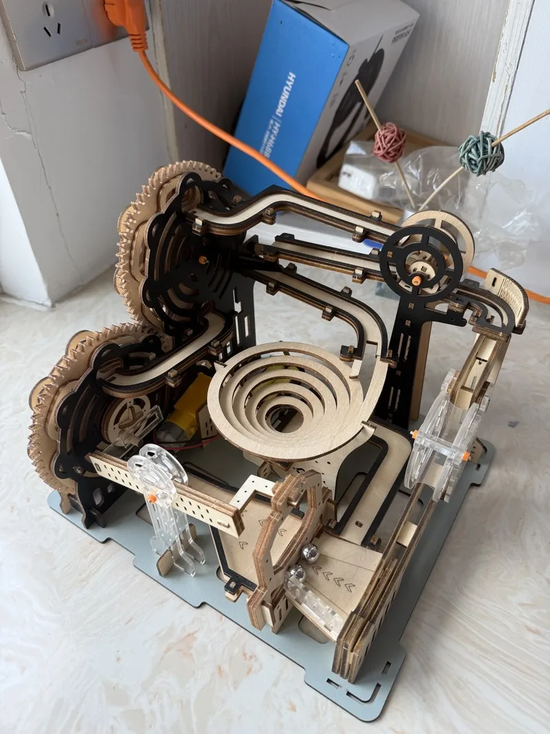 Rompecabezas 3d de madera con pista mecánica, rompecabezas de bola, juguete Manual y eléctrico, adorno de modelo de simulación de madera para niños, regalos