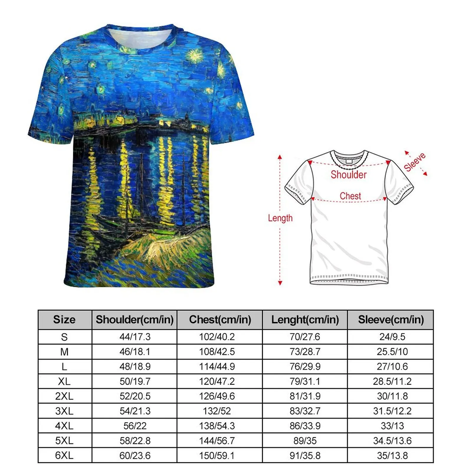 Van Gogh T Shirt Starry Night Over The Rhone Harajuku T Shirts Male Street Style Tshirt Original Short Sleeve Top Tees Plus Size