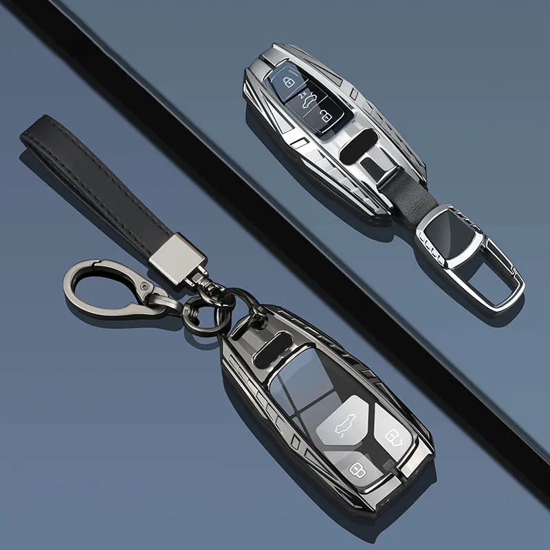 Capa Protetora de Chave de Carro em Liga de Zinco Aplicável a Audi A4 A4L A5 Q5 Q7 TT TTS 8S B9 - Acessório Durável para Interior