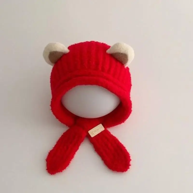 Weiche Fleece-Bärenohren-Mütze, Plüsch-Winddichte Kopfbedeckung für Babys von 0-2 Jahren, Jungen und Mädchen, für Winter und Outdoor-Spiele – Detail 5