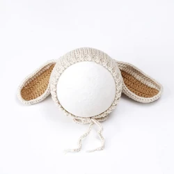 Photography Props for Baby Boys Girls Unisex Romper Hat Photo Props Newborn Knitted Rabbit Costume Photo Hat Coveralls