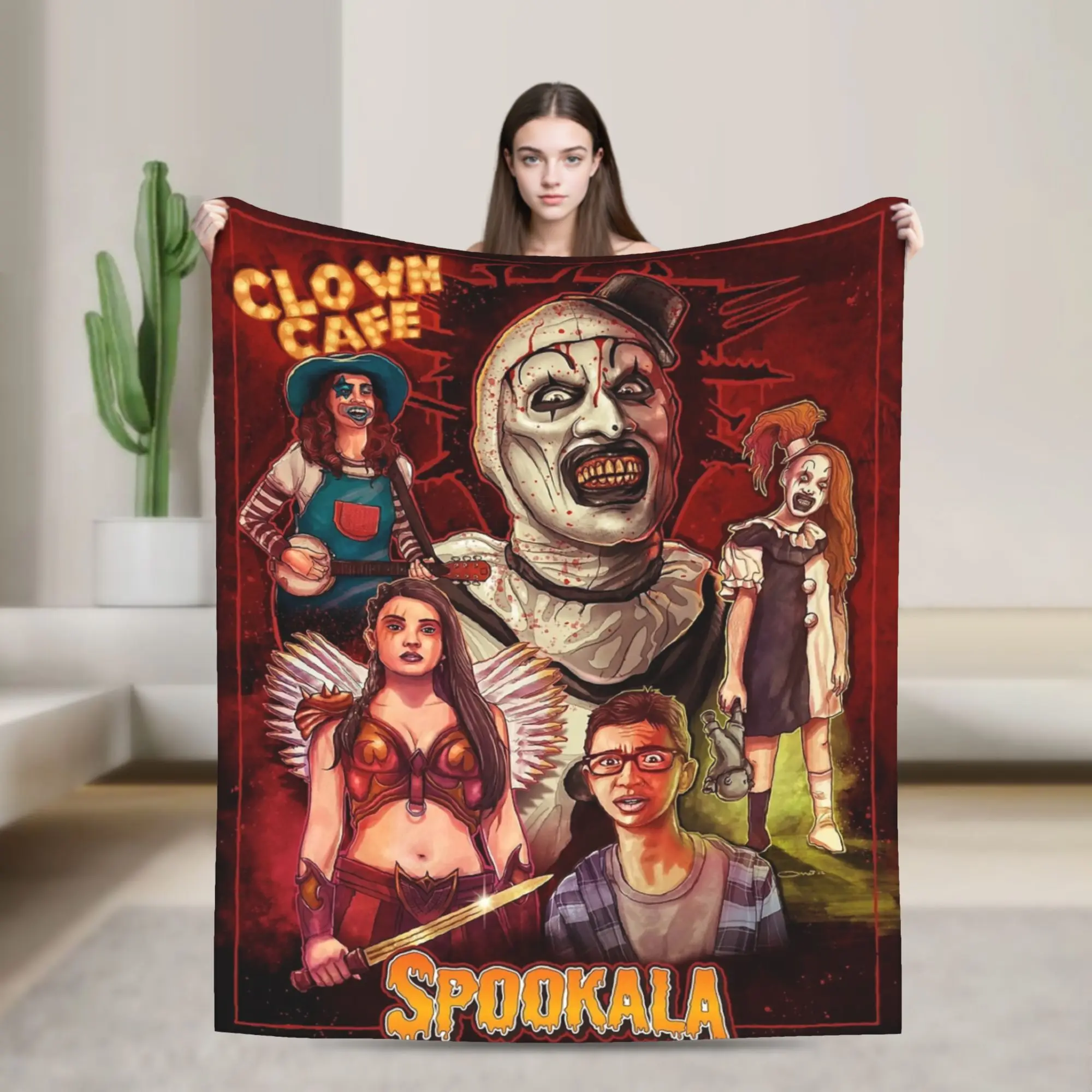Horror Terrifier Cafe Clown Art Blanket Velvet All Season  Portable Ultra-Soft Throw Blanket for Home Car Bedspreads