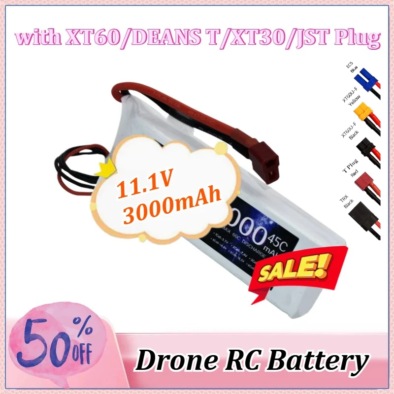 

3S 45C Lipo Battery 11.1V 3000mAh with XT60 DEANS T XT30 JST Plug for RC Airplane Quadcopter Drone FPV Boat Helicopter Car Boat