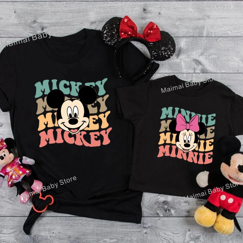 Vintage Mickey Minnie Mouse Shirt Funny Disney Family Matching Outfits Cotton Family Look Clothes Matching Brother Sister Tshirt