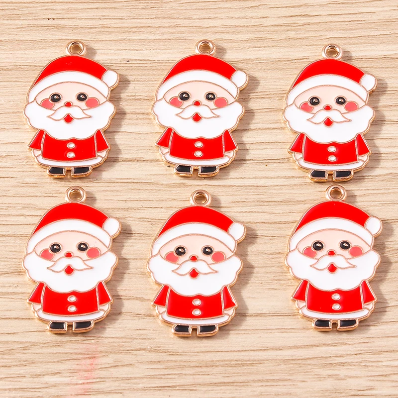 10pcs Cartoon Enamel Christmas Santa Claus Charms Pendants for Jewelry Making Necklaces Earrings Bracelet DIY Crafts Accessories
